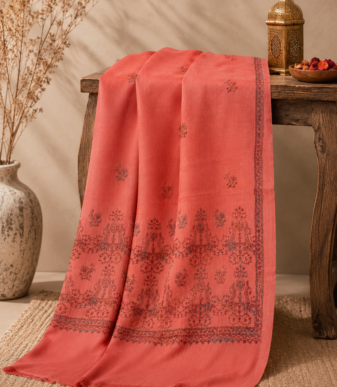 Coral Bloom Heritage Shawl