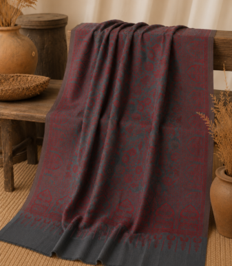 Slate Crimson Mehrab Shawl