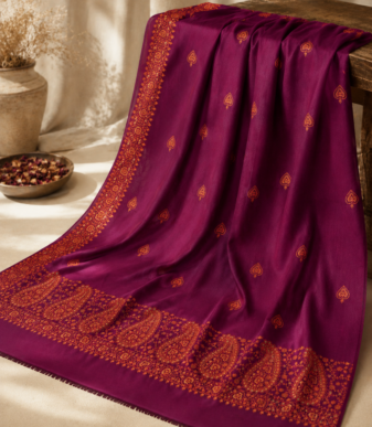 Mehrunisa Plum Kani Pashmina Shawl